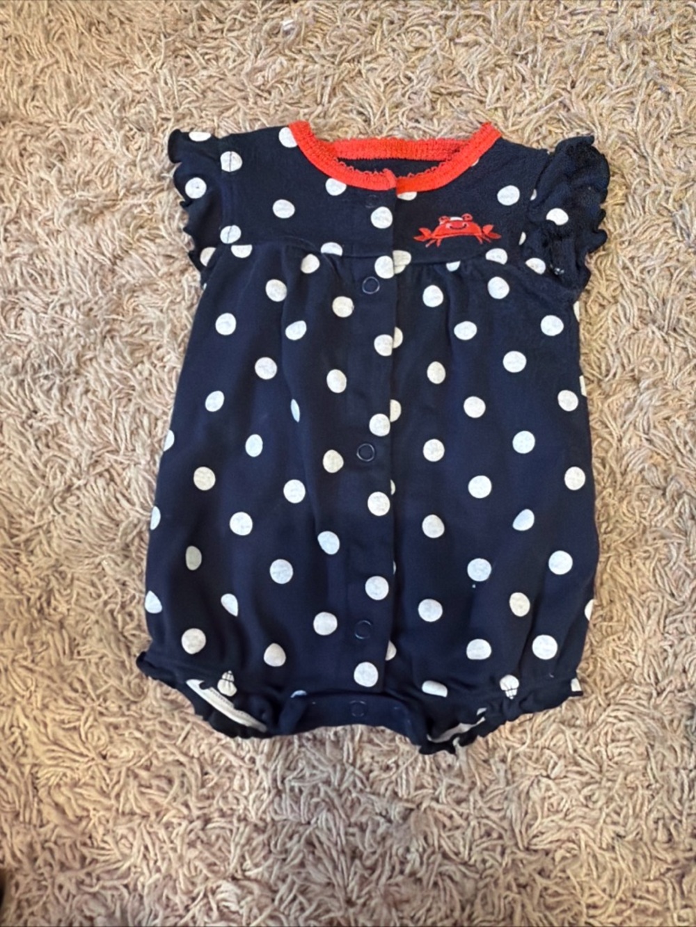 Carter's Navy Blue Polka Dot One-Piece Bodysuit with Red Trim